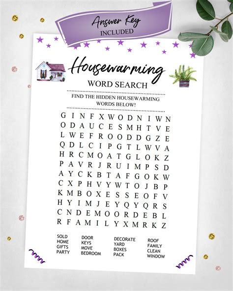 Housewarming Word Search Housewarming Party Game Real Etsy