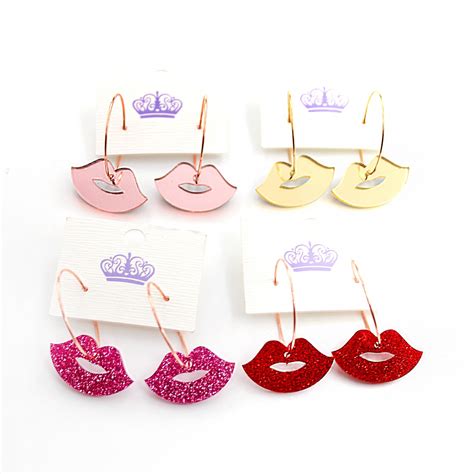 1pair Hp090 Acrylic Lip Dangle Earrings Party Glitter Mirror Cute