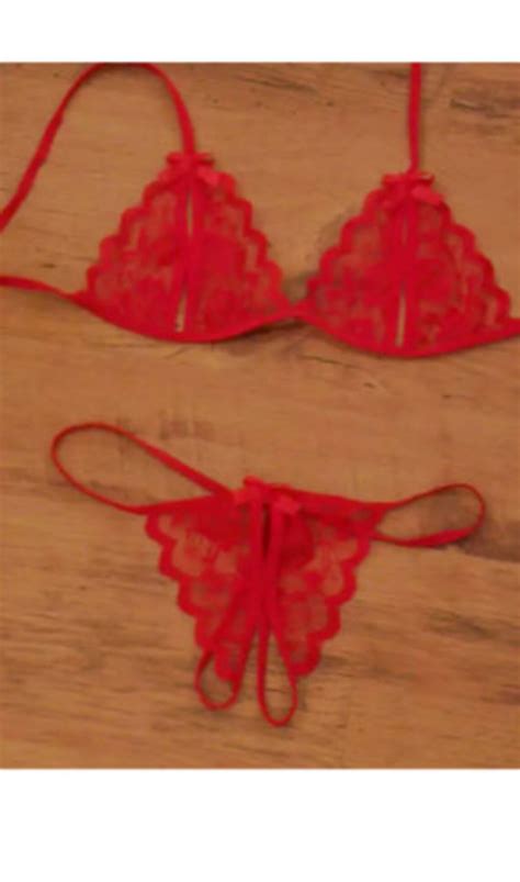 Peephole Bra And Lace Crotchless Thong Set Size Uk 8 Ouvert Etsy