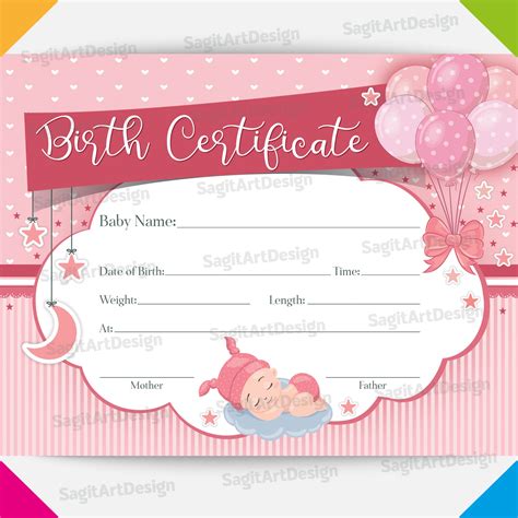 Girl Birth Certificate Baby Girl Printable Certificate Of Etsy