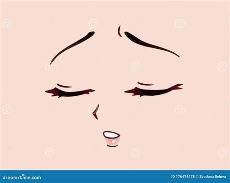 Sad Anime Face Manga Style Closed Eyes Little Nose And Kawaii Mouth