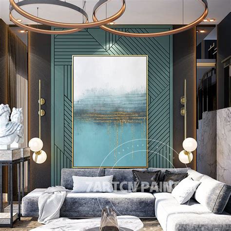 Original Ocean Teal Gold Extra Large Modern Abstract Acrylic Etsy