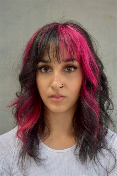 Two Tones Pink And Black Hair Color Pink And Black Hair Pink Hair Pink Hair Highlights