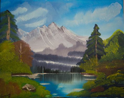 Peaceful Lake With Snow Mountain Original Landscape Oil Painting