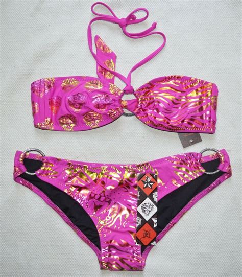new ed hardy pink tiger tattoo bikini swimwear xs s l brief bottoms bra top 00s fashion cute