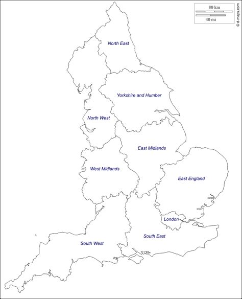 The outline map of england includes details often missed on maps, such as the isles of scilly, lundy island and even the islands of kent and essex. England : free map, free blank map, free outline map, free base map : outline, regions, names ...