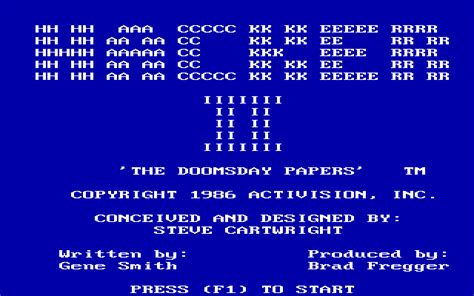 Screenshot Of Hacker Ii The Doomsday Papers Pc Booter 1986 Mobygames