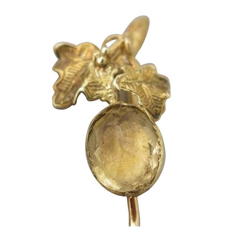 French 18k Gold Tiehatlapel Stick Pin Art Nouveau Grape Citrine Wr