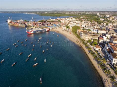 Aerial View On Dhow Ships Near The African Coast Stone Town Zanzibar