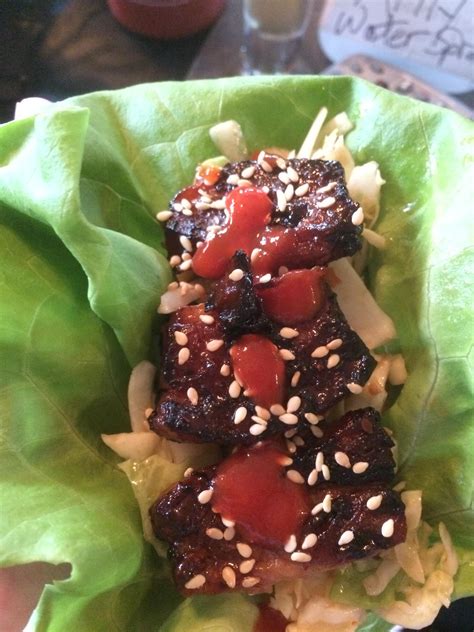 The pork is then placed into a piece of lettuce topped with a korean perilla leaf. Homemade Korean BBQ Pork Belly Lettuce Wraps : food