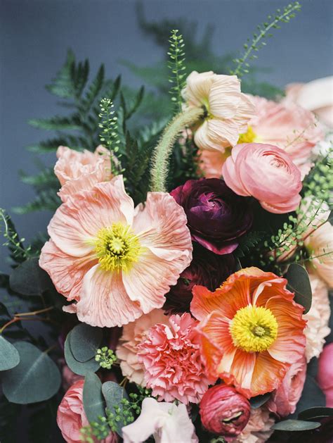 Bright Fresh Spring Poppy Wedding Bouquet By Living Fresh Flower