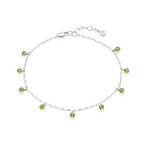Silver August Peridot Birthstone Anklet Under The Rose