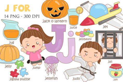 Alphabet J For Learn Vocabulary Clipart Graphic By Peekadillie