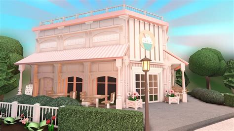 Building A Pink Cafe In Bloxburg Youtube Cafe House Cafe Exterior