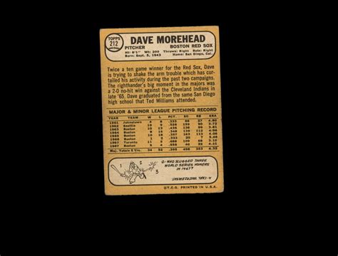 1968 Topps 212 Dave Morehead Poor D1130549 Ebay
