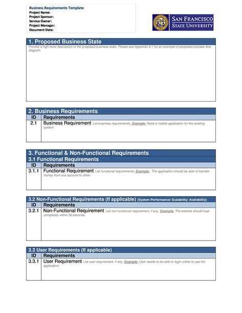 free requirements document template templates printable