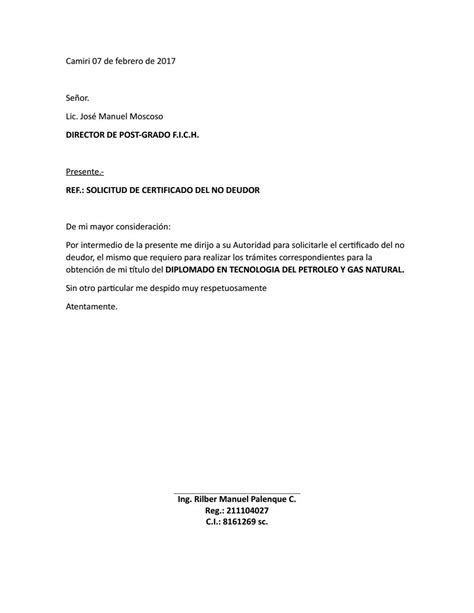 Carta De Solicitud Del No Deudor By Manuel Palenque Calvimontes Issuu