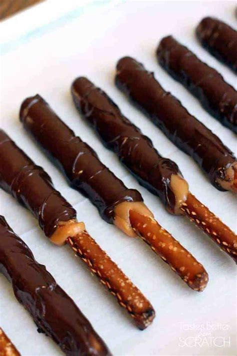 Caramel And Chocolate Dipped Pretzel Rods