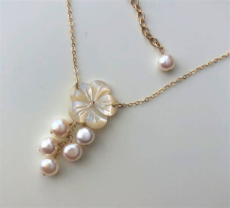 Mother Of Pearl Plumeria Necklace Freshwater Pearl Frangipani Etsy