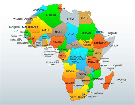 Mapa actualizado del continente africano. Political map of Africa stock vector. Illustration of ...