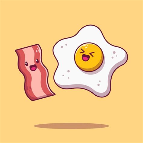 Personagem De Ovo Frito E Bacon Fofo E Feliz Vetor Premium