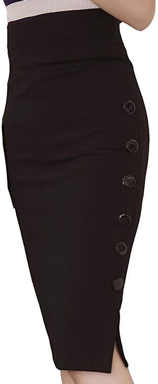 Teerfu Womens Slim Pencil Skirt Bodycon Stretch High Wiast Knee Length