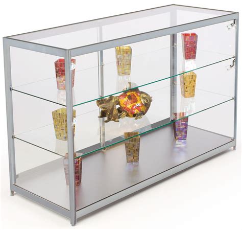 Countertop Display Case W Clear Glass Top 3 Shelves 2 Locking
