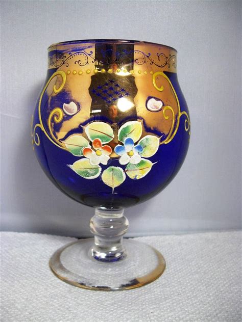 Antique Bohemian Czech Moser Glass Gilded Gold Enamel Cobalt Blue Goblet