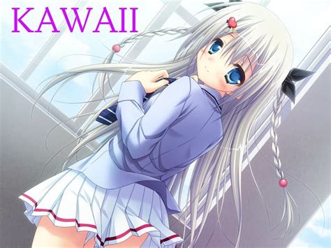 Anime Girl Kawaii White Hair Blue Eyes In A Uniform