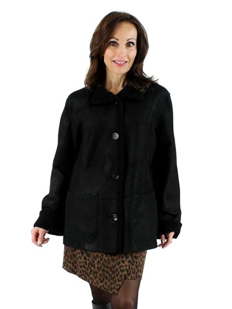 Reversible Shearling Lamb Fur Jacket Womens Medium Black Estate Furs