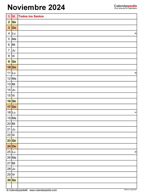 Calendario Noviembre 2024 En Word Excel Y Pdf Calendarpedia