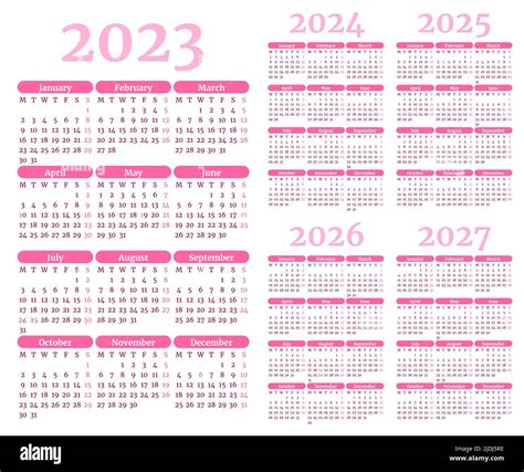 Conjunto De Plantillas De Calendario Mensuales Para 2023 2024 2025