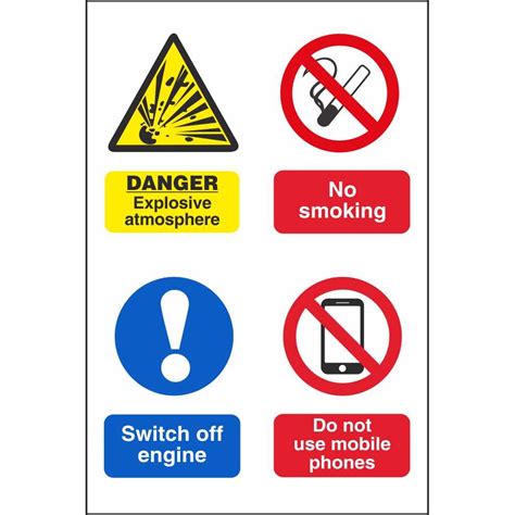 Multi Notice Symbol Signs Fire Prevention And Explosive Hazard Site
