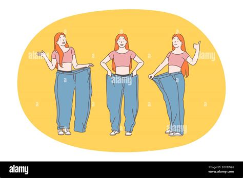 Losing Weight Slim Diet Concept Young Positive Woman Cartoon Character Feeling Happy And Glad