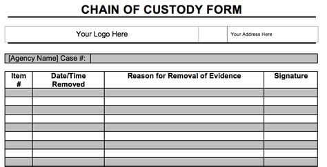 Printable Non Dot Chain Of Custody Form Printable Templates