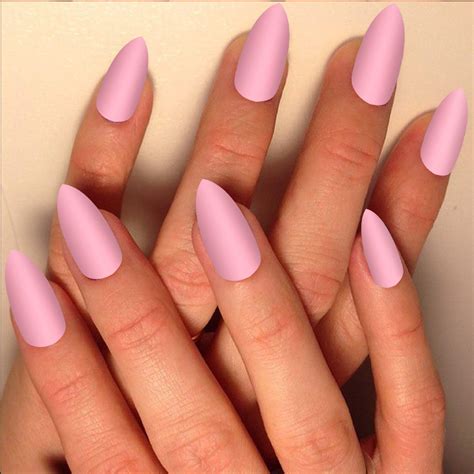 24 Pcs Fake Nails Matte Stiletto Long Almond Shape Nails Light Pink Full Cover Nail