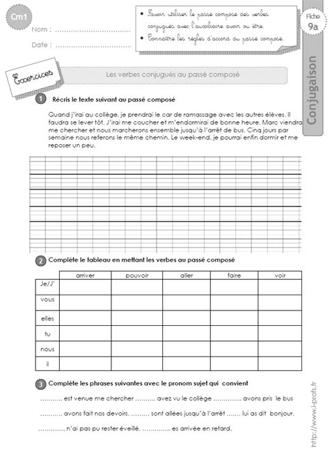 Exercices de conjugaison cm1 exercices de conjugaison cm1 1er 2 être avoir elles marchent d'un pas rapide. cm1:le passé composé