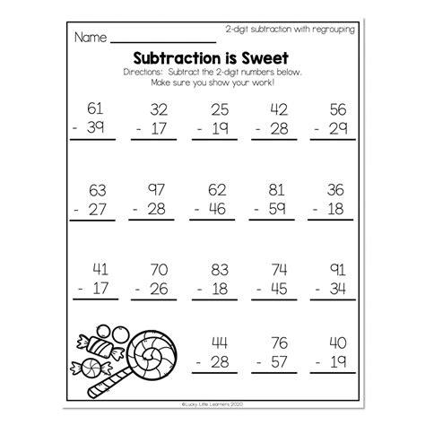2nd Grade Math Worksheets 2 Digit Subtraction With Regrouping Subtraction Is Sweet Lucky