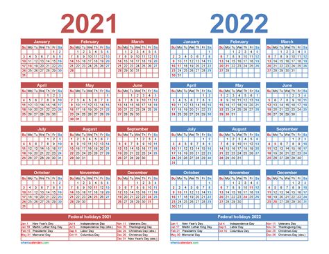 Free 2021 And 2022 Calendar Printable Word Pdf Free