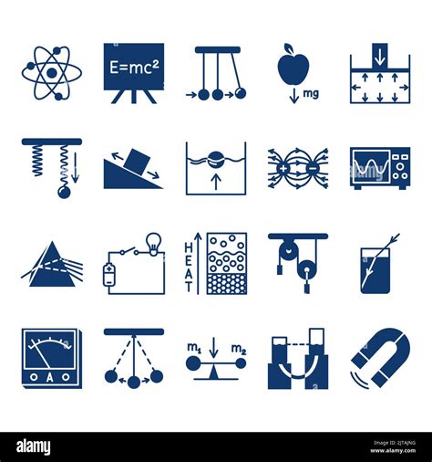 Physics Science Icon Set In Glyph Style Physical Laws And Symbols
