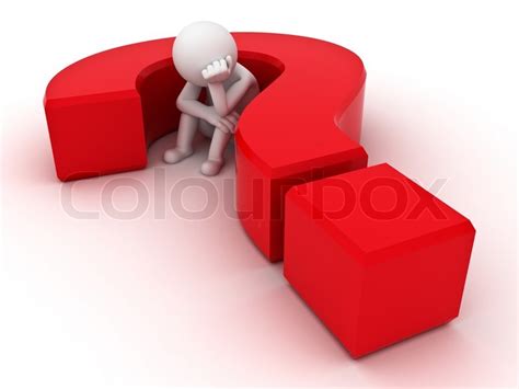 3d Man Sitting In Red Question Mark Stock Image Colourbox