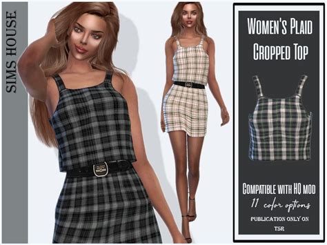 Sims 4 — Womens Plaid Cropped Top By Simshouse — Womens Plaid