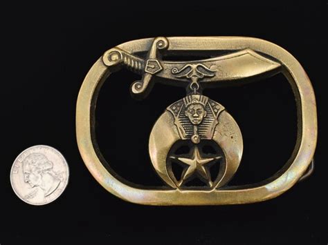 Shriner Masonic Symbol Solid Brass Vintage Belt Buckle Gem