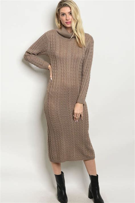 Long Sleeve Turtleneck Knit Sweater Dress Country Chinafabric Content 70 Acrylic 15