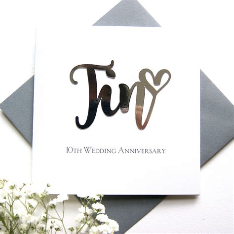 Tin 10th Wedding Anniversary Card Shop Online Hummingbird Card Company