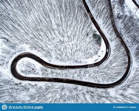 Aerial View Of Winding Road In Winter Stock Photo Image Of Nature