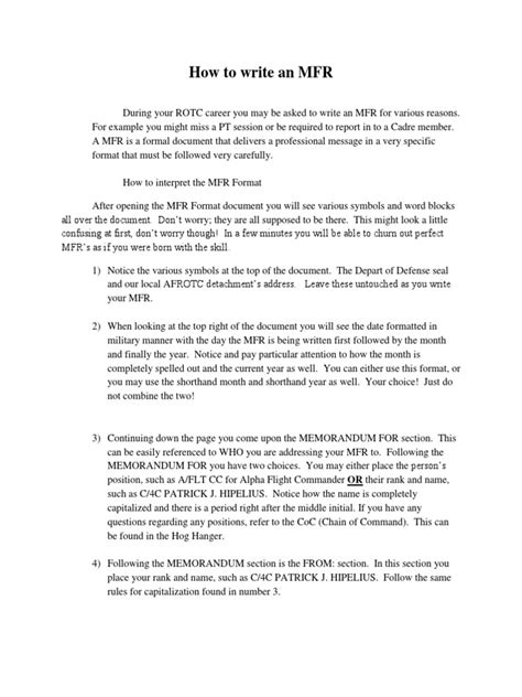 How To Write An Mfr Memorandum Armed Conflict