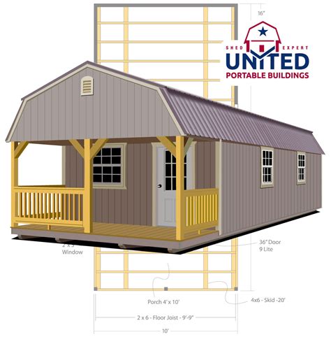 12' x 24' cottage (384 s/f = 288 s/f main floor & 96 s/f loft) this style cabin is popular due to the long side porch design, which lends itself to building in bunk beds and adding a rear loft with bathroom wall, door, vanity & kitchenette 12X24 Lofted Cabin Layout : Storage Sheds Barns Cabin ...