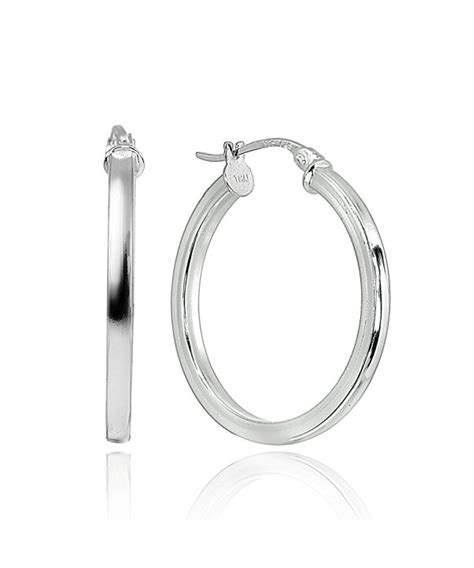 Sterling Silver High Polished Square Tube Round Click Top Hoop Earrings