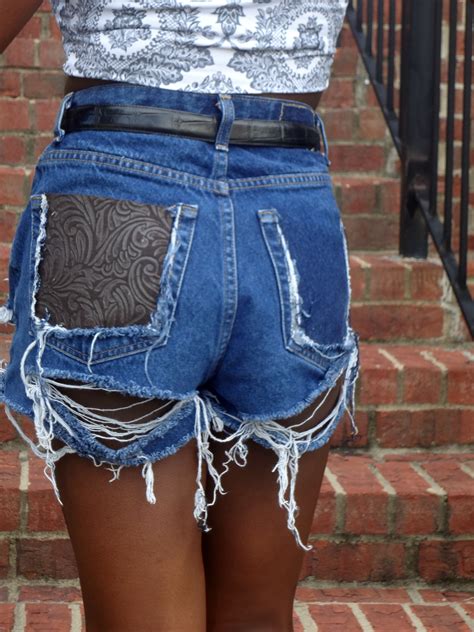 Dark Blue Jean Shorts With Cute Patch And Perfect Rips On Ebay Now